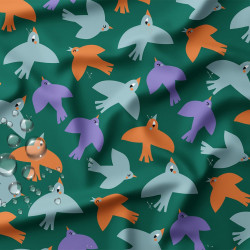 Printed Waterproof Fabric LEWIS2 Green / Orange